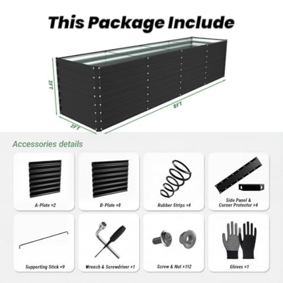 8x2x2FT Raised Garden Beds Outdoor Planter for Gardening Vegetables Flowers Large Metal Garden Box Deep Plant Flower Pots Outdo