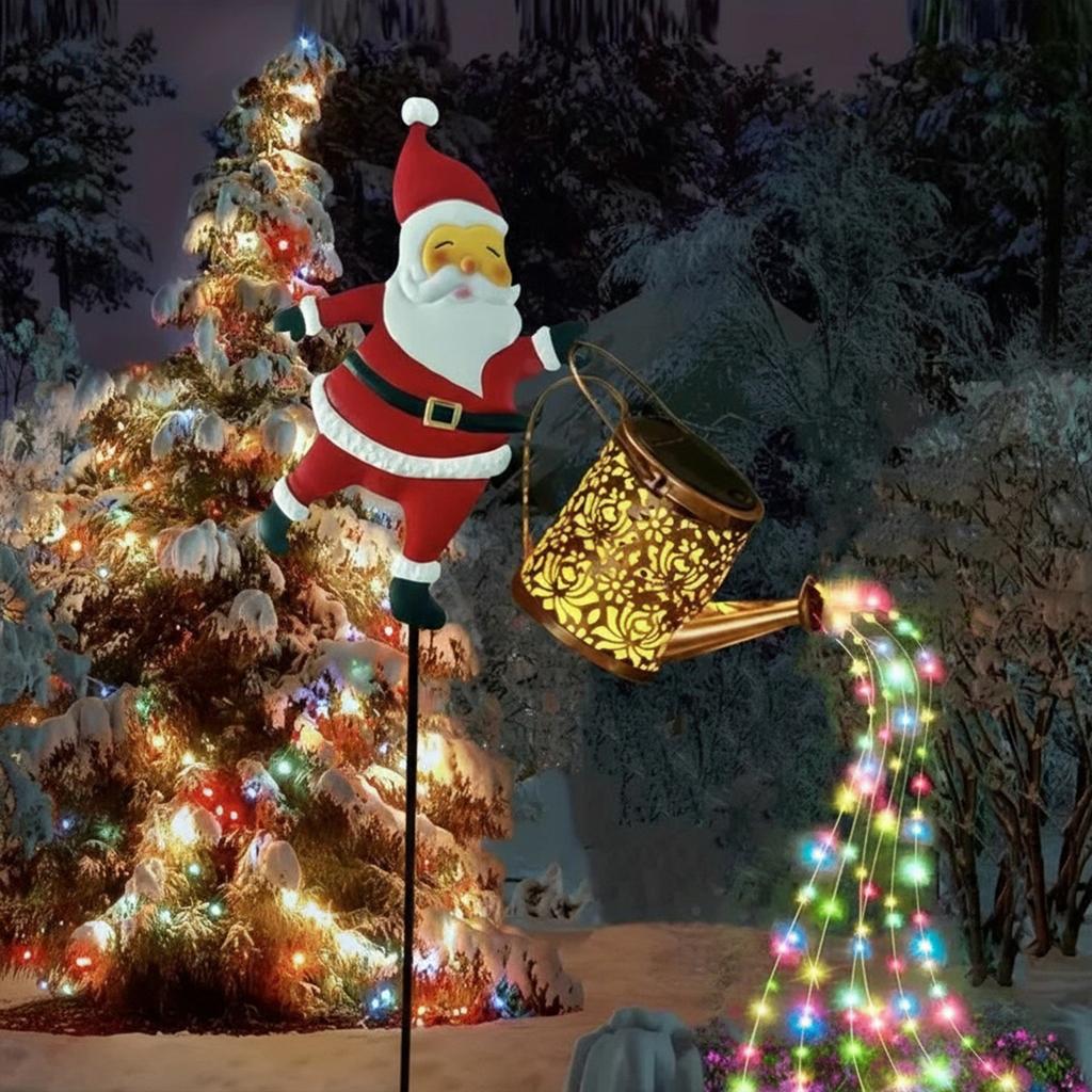 Christmas Santa Solar Kettle Lights Solar Watering Can Lights Solar Santa Claus Kettle Lights Kettle Ground Lamp Outdoor Decor