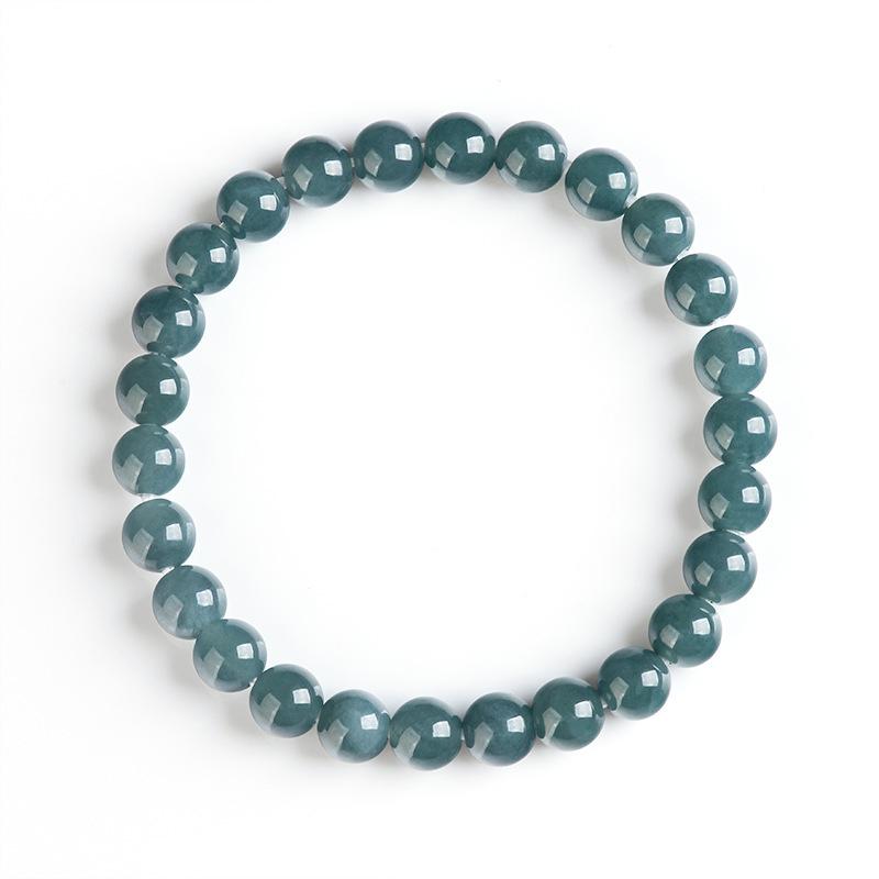 Blue Ice Jade Bracelet with A-Grade Natural Round Beads for Men and Women