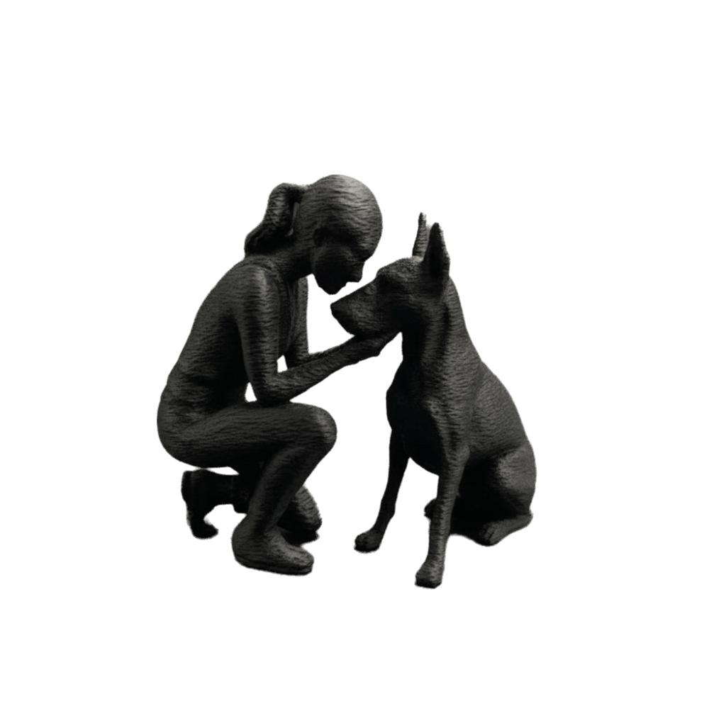 Creative Girl And Dog Statues Cute Canine Statues Crafts Nordic-Style Ornaments Bedroom Decor