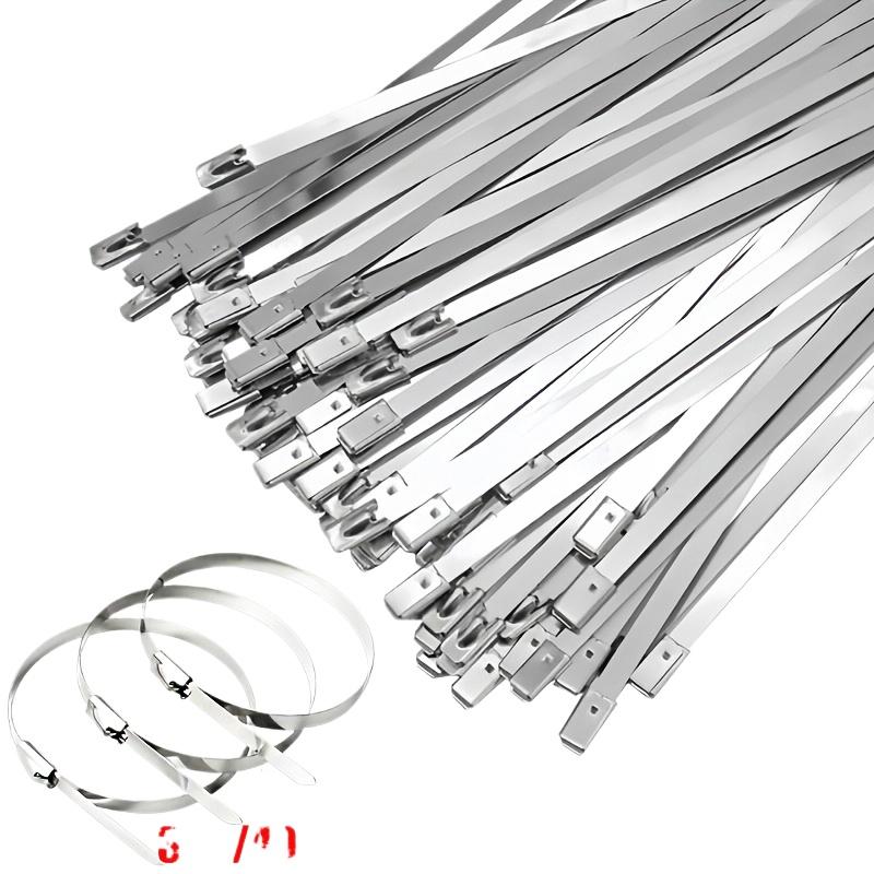 100PC/Bag 201 Stainless Steel Cable Tie Self-locking Bundling Wire and Cable Strap Heavy Duty Rust-proof Outdoor Fence