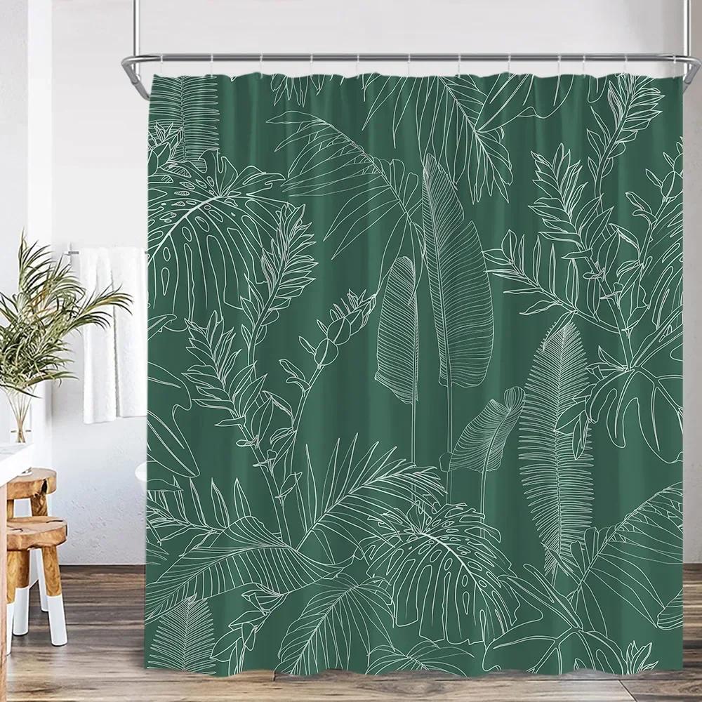 Modern Simple Tropical Leaves Shower Curtain Monstera Palm Leaf Greening Bathroom Decorative Polyster Shower Curtain With Hook