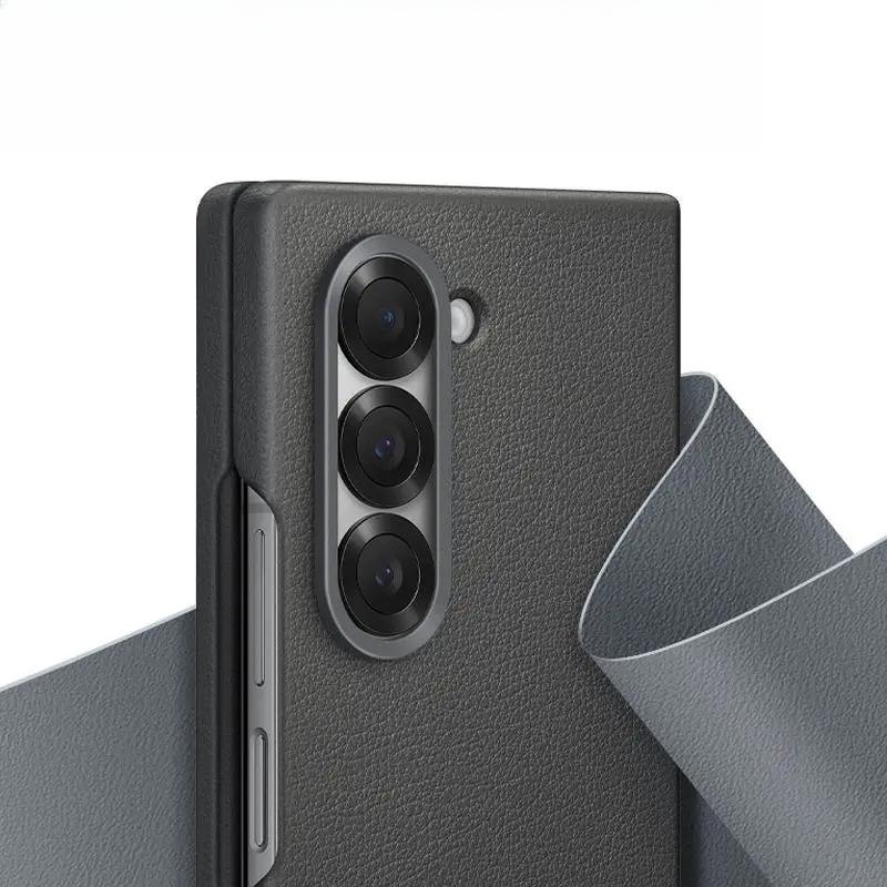 Luxury Business Ultra-thin Eco Friendly Skin Feel Leather Phone Case for Samsung Galaxy Z Fold 7 Fold 6 Metal Len Frame Shock Proof Protection Cover