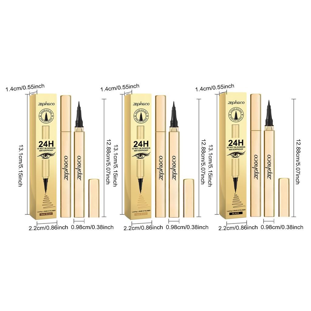 Zephoco Waterproof Liquid Eyeliner: 24H Long-Lasting Anti-Smudge Eye Liner Pen with Delicate Tip & Vitamin E, 3 Shades