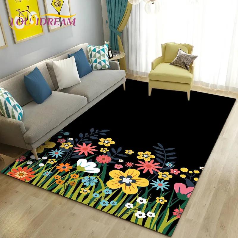 3D Mushroom Flower Plant Leaf Area Rug,Carpet Rug for Living Room Bedroom Sofa Doormat Decoration,Kitchen Non-slip Floor Mat