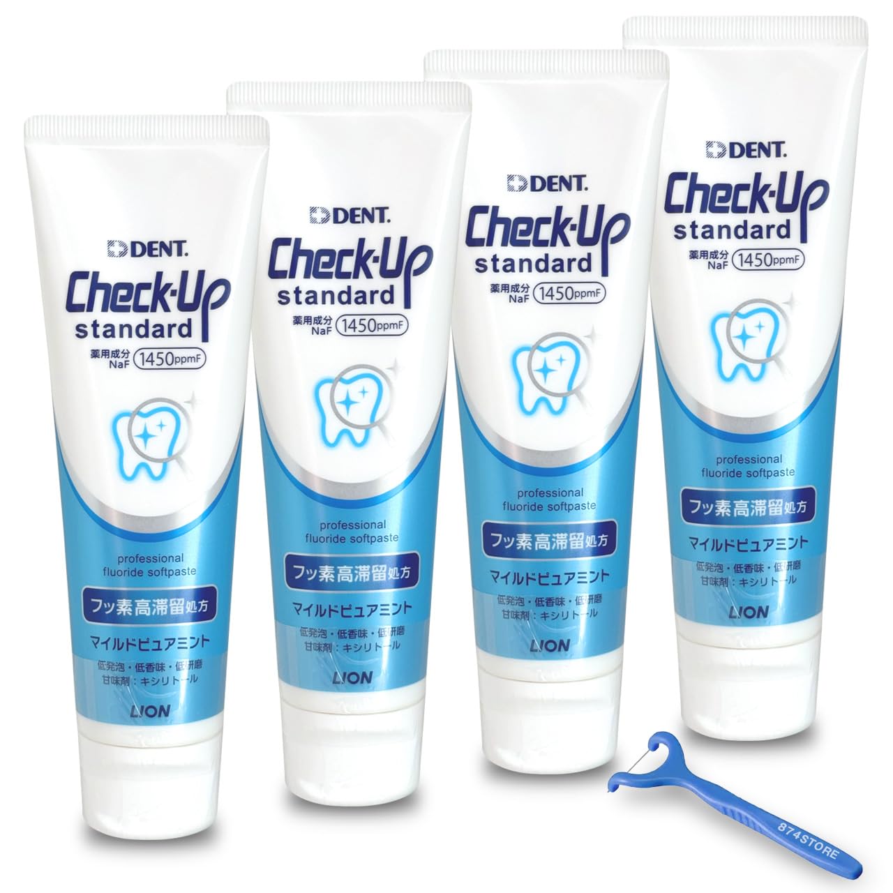 of 4 Bonus Floss Lion DENT Standard Mild Pure Mint Set of 4 [Set + Y-shaped (Individually Packaged)] Check-Up (135g)