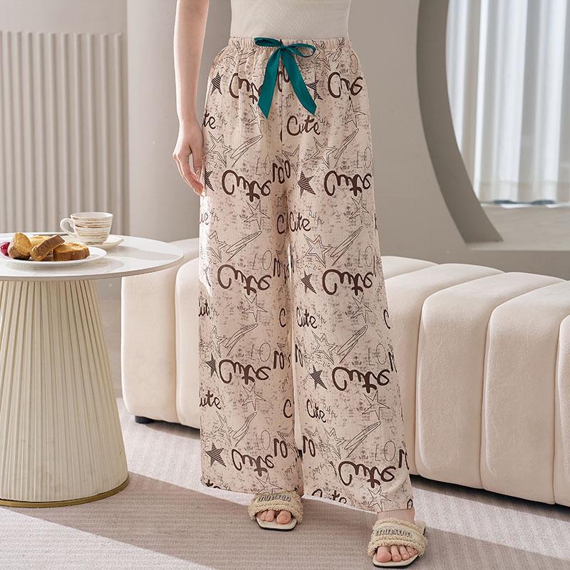 Women's Plus Size Cotton Silk Pajamas - Spring/Summer Lightweight Wide-Leg Pants for Beach, Loose Fit, Can Be Worn Outside