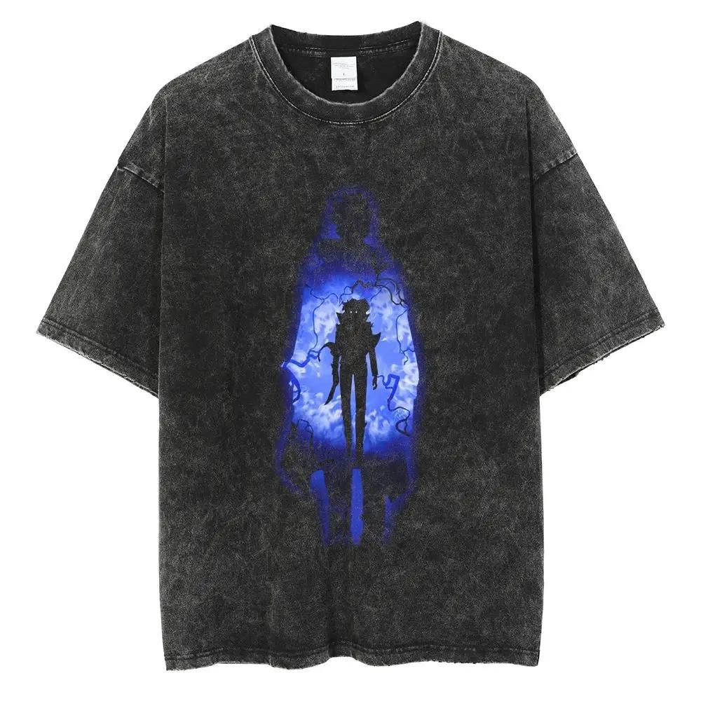 Hot Summer Anime Solo Leveling Sung Jin Woo Print T-shirt Women High Quality Washed Cotton T-shirts Harajuku Plus Size T Shirt