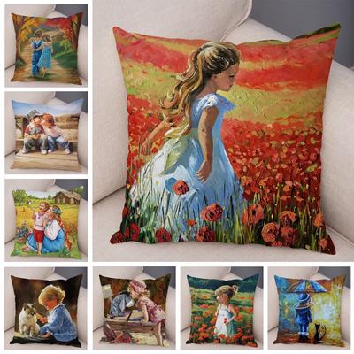 Federa per Cuscino Decorativa per Bambini Cartone Animato Carino Harajuku Pittura ad Olio Donna Federa per Cuscino per Divano Casa Morbida Pelliccia Sintetica Federa per Cuscino