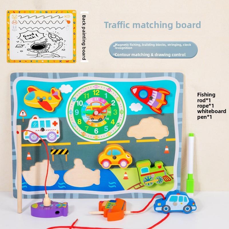 Wooden Fishing Bead Clock Puzzle Board For Toddler Early Education And Brain Development