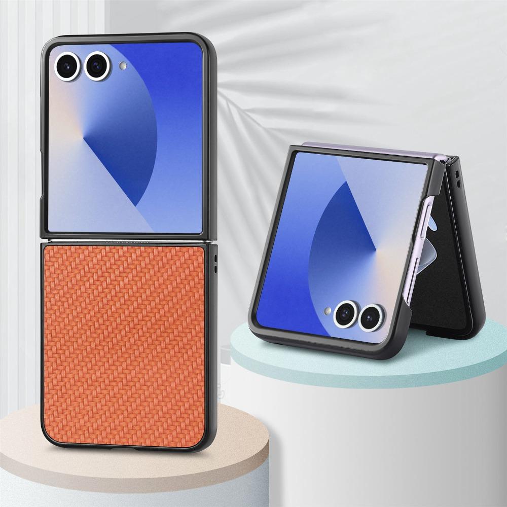 

Carbon Fiber Pattern PU Leather Phone Case For Samsung Galaxy Z Flip 7 FE 6 5 4 3 Flip7 Flip6 Flip5 Flip4 Flip3 Flip 5G Cover Galaxy Z Flip7 FE коричневий