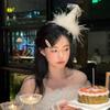 Princess Party Birthday Hat Feather Bow Hair Clip for Women - Photo Prop Headwear