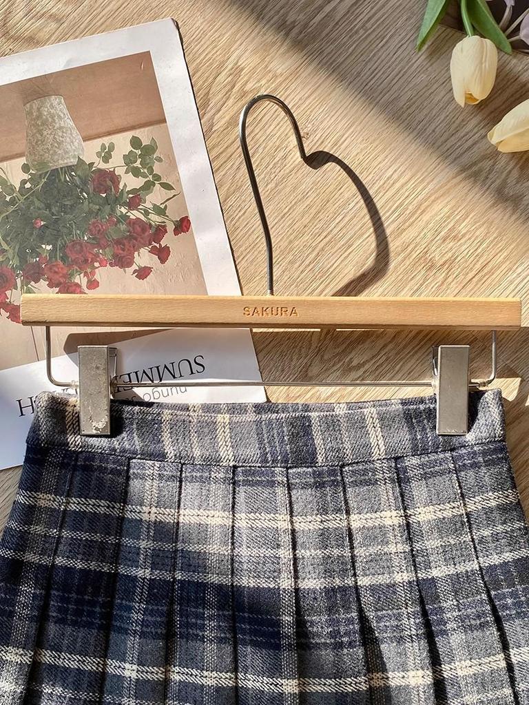 Korean Style Plaid Woolen High Waist A-Line Pleated Skirt for Women, Plus Size, College Fashion