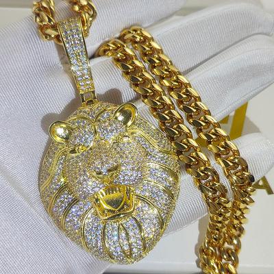 Lodowy Pendant z Głową Ryczącego Lwa Modny Hip Hop Anime Naszyjnik Biżuteria Dla Mężczyzn Duży Lodowy Punkowy Pendant