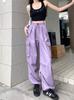 Women High Waist Wide Leg Cargo Pants Thin Drawstring Multi Pocket Loose Casual Outdoor Trousers