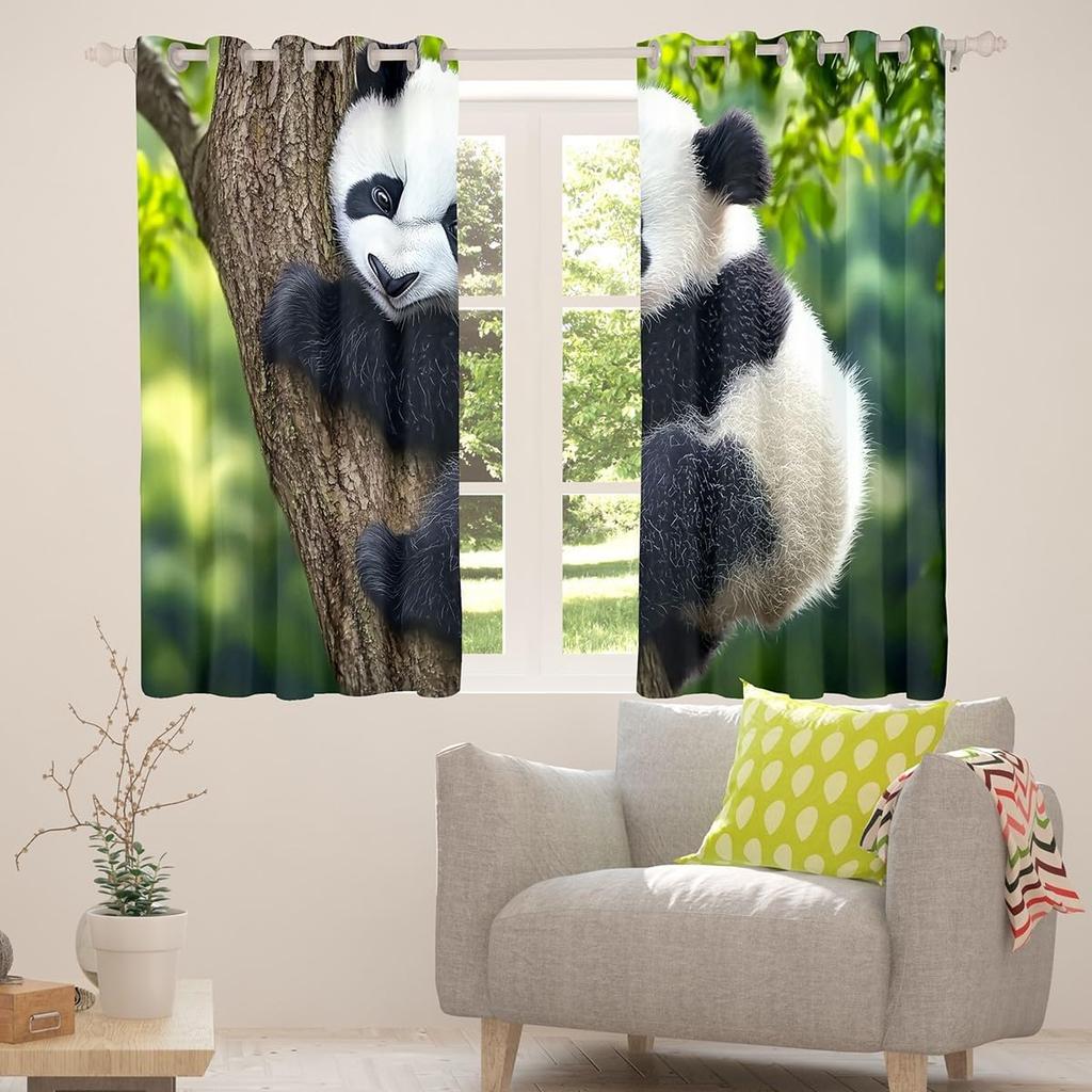 Adorable Panda Wildlife Nature Curtains Panels for Home Decor Living Room Bedroom Drapes Window Blinds Jungle Forest Accent