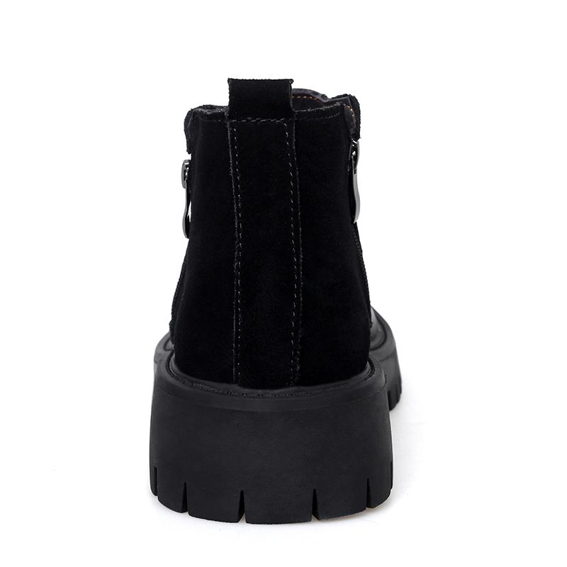 Mens Leather Short Boots With Zippers Thick Bottoms Platform Shoes Black color Winter Keep Warm