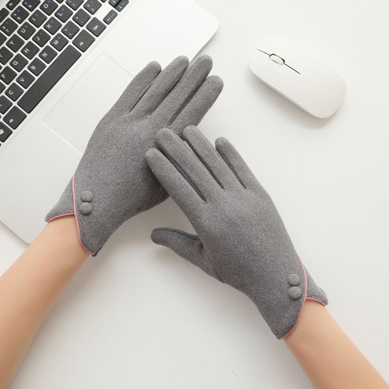 Zwei Tasten V-Manschette Wildleder Handschuhe Einfarbig Elegante Touchscreen Handschuhe Herbst Winter Warm Kalt-proof Weibliche Handschuhe