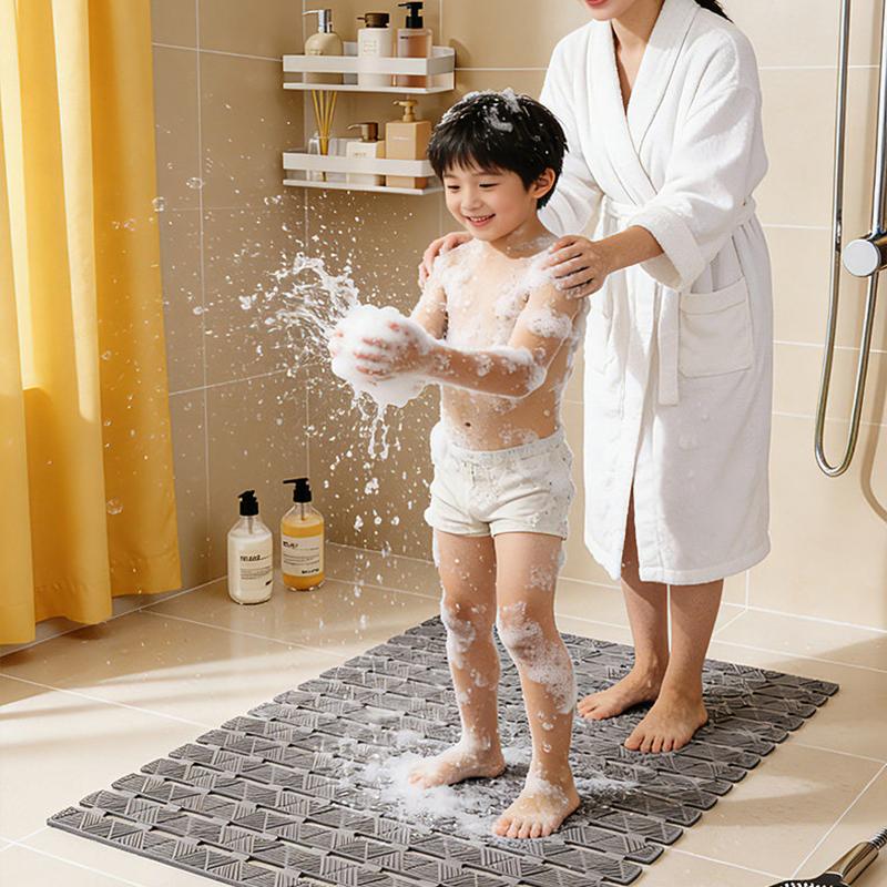Non Slip Soft Bath Shower Mat With Textured Grip And Fast Drain Holes Perfect For Bathroom Tub Wet Floor Daily Use