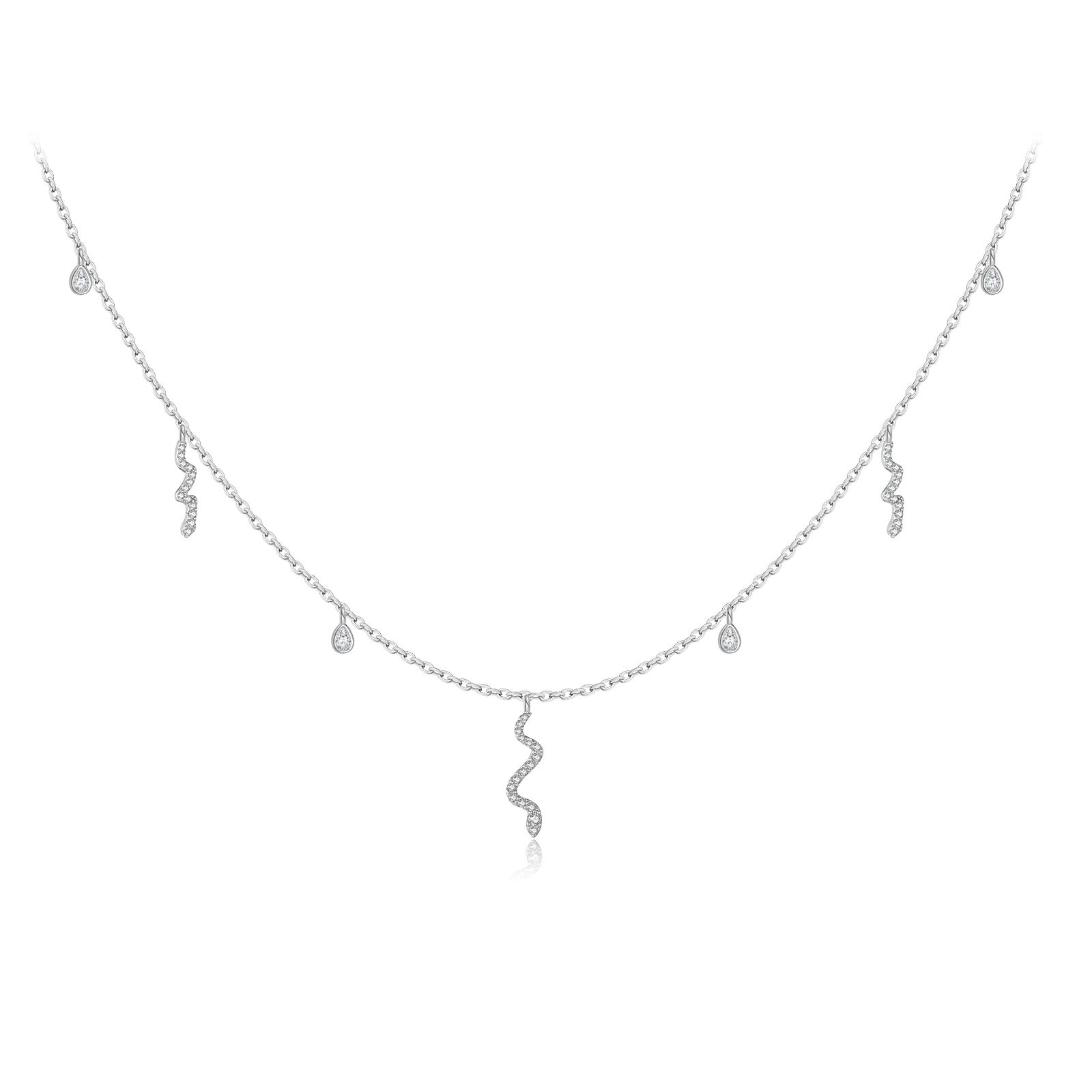 

Sterling Silver Asymmetric Snake Teardrop Zircon Necklace Women Fine Elegant Party Daily Jewelry Gift серебряный