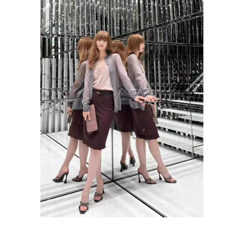 Mode Sommer Damen High Heel Sandalen Kreuz Strass Quadratische Zehenpartie Offene Zehen Sandalen Seide Sexy Stiletto High Heels Pantoletten