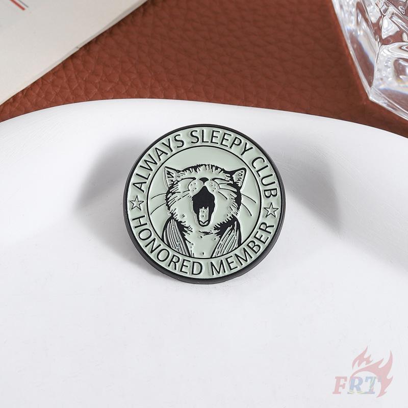 1Pc The Yawning Cat. Always Sleepy Club Honored Member Brooches - Doodle Enamel Backpack Button Pins Badges