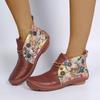 2022 Autumn/Winter Retro Floral Women's Leather Ankle Boots - Flat Bottom
