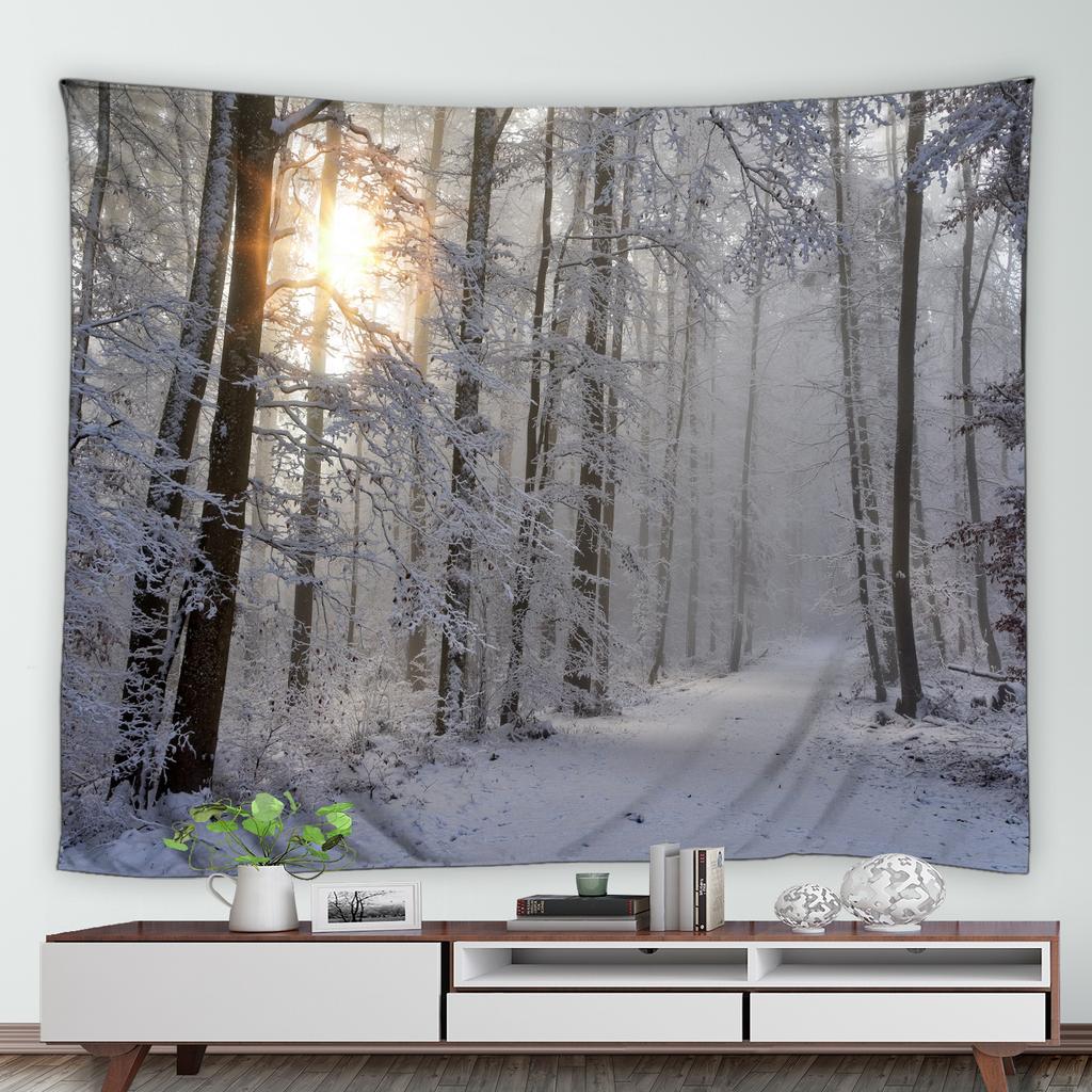 Winter Woods Snow Print Pattern Tapestry Home Bedroom Living Room Dormitory Wall Decor Background Cloth Tapestry