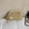 Women Straw Shoulder Bag Chain Strap Woven Crossbody Bags Large Capacity Cloud Clutch Purse Stylish Solid Color Beach Handbags
