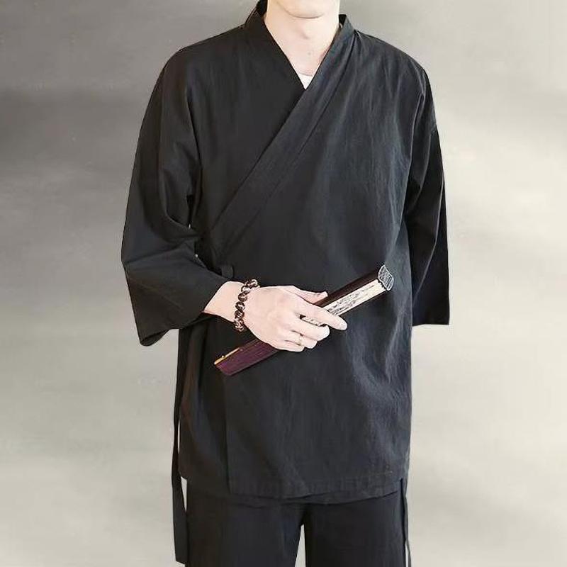 Летний тонкий кардиган с рукавом семь восьмых мужской повседневный короткий рукав куртка манто ханьфу XXXXXL 1980₽