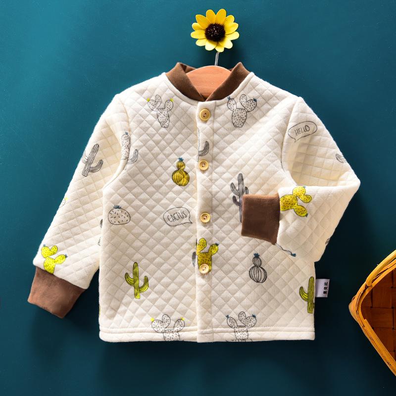 Baby Quilted Long-Sleeve Top: Unisex Three-Layer Autumn/Winter Underwear Pajamas