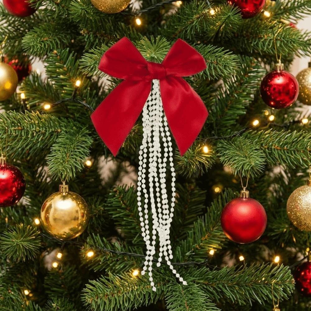 DIY Bowknot Pearl Hanging Pendant Ribbon Christmas Tree Topper  New Year Gift