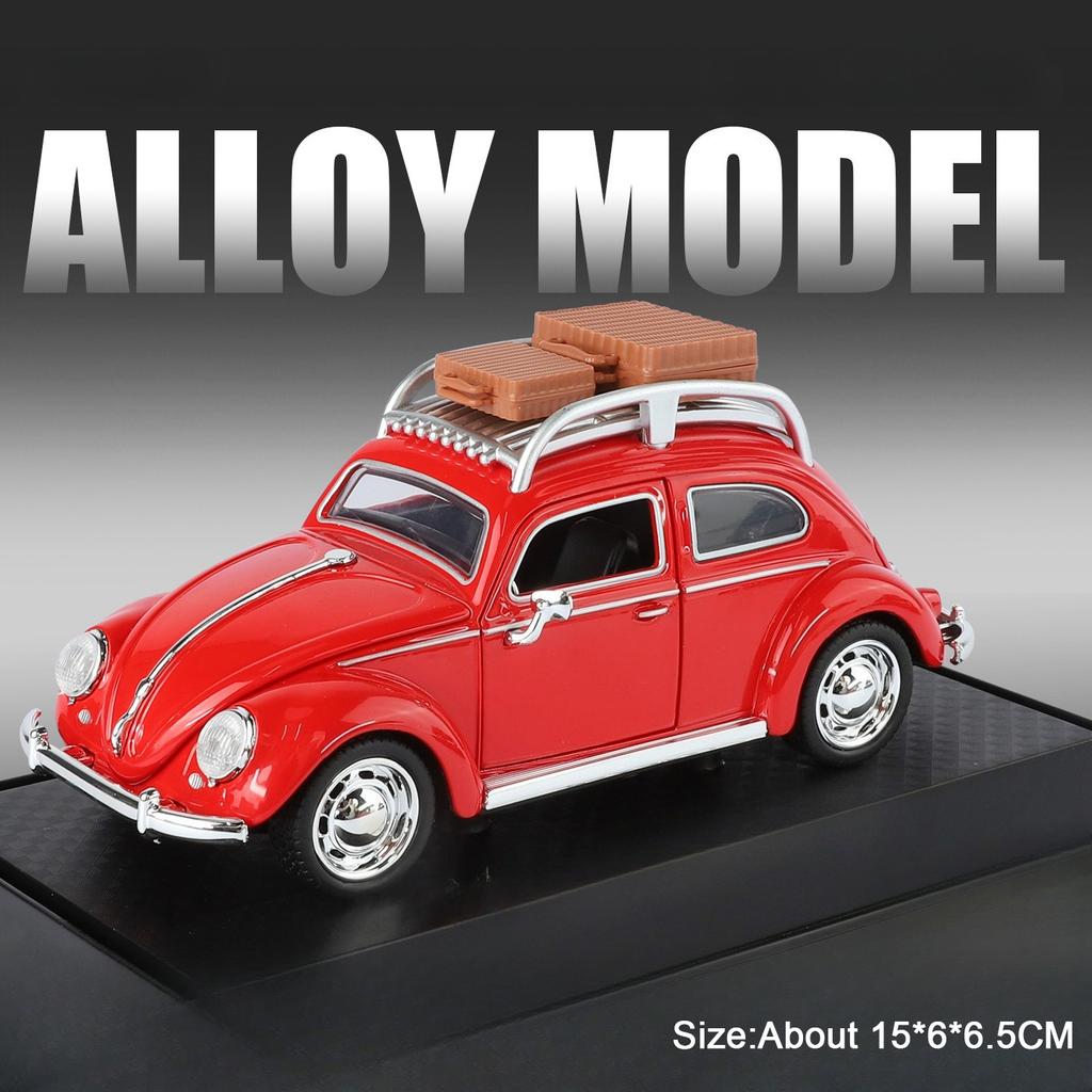 1:32 Scale T1 Beetle Miniature Model Alloy Diecast Toys Car Doors Opened Sound Light Pull Back Vehices Children's Birthday Gifts