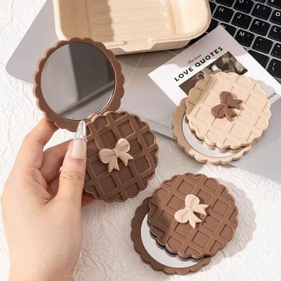 Waffle Pattern Mini Pocket Mirror High-quality Glass Makeup Mirror Small Mirror Gift