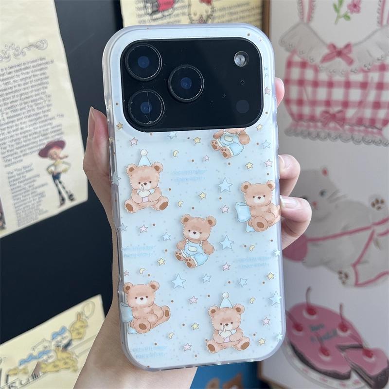 New Ins Trendy Niche Healing Star Hat Bear Phone Case For iPhone 17 Air 16 15 14 13 12 11 Pro Max XS Max 78 Plus Anti Fall Cover