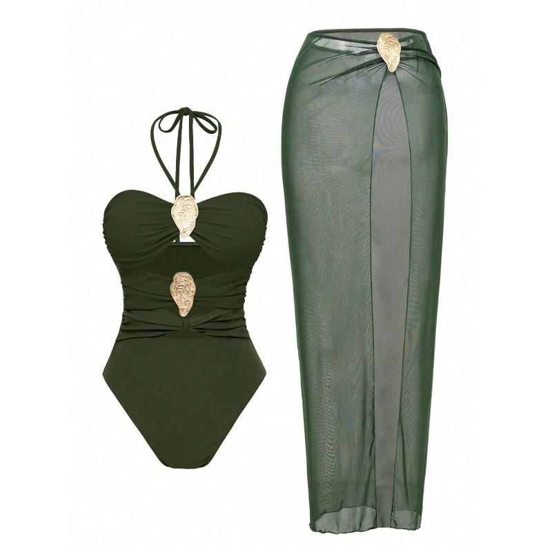 

New Neck-hanging One-piece Swimsuit European and American Hot Spring Wrap Skirt Suit for Women XL