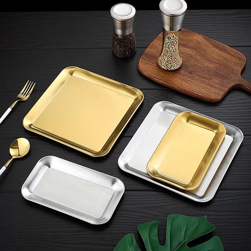 Luxusní čtvercový nerezový servírovací tác, Kávový tác, Dezerty – Elegantní servírovací talíře pro kavárnu, restauraci, Koupelnový tác