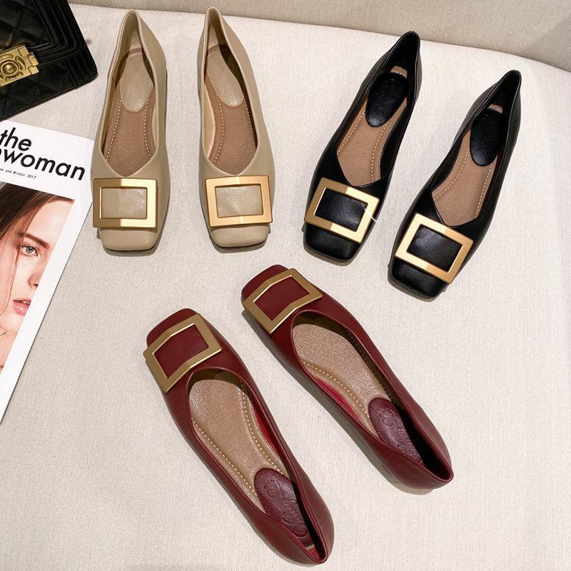 Fashion Flat Shoes Women's 2025 Spring Autumn New Square Toe Korean Style Shallow Mouth Scoop Shoes  Women Super Big Size 42 43 44