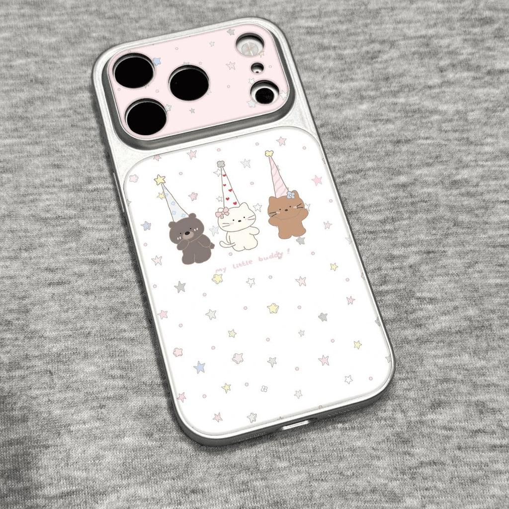 Bear and cat are suitable for iPhone17promax mobile phone case Apple 16pro new 15pro niche 16 leather.