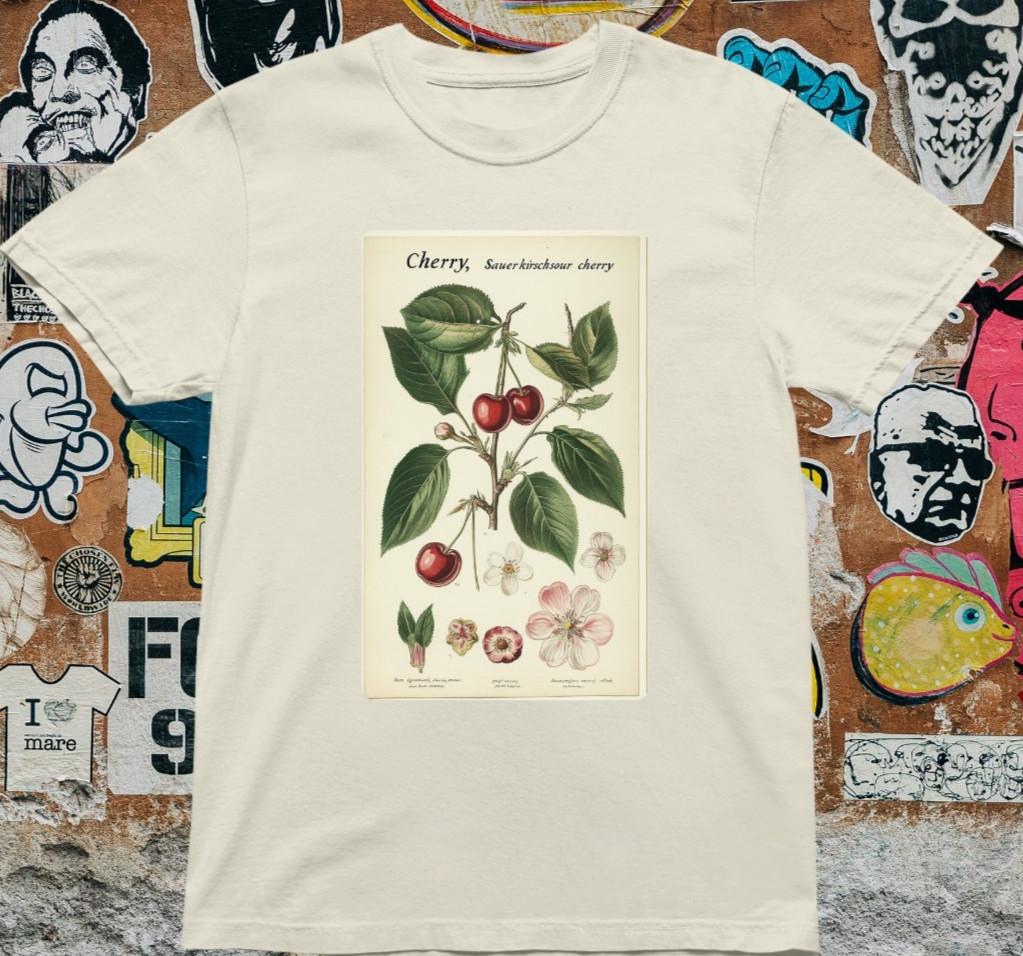 Vintage Cherry Botanical T-Shirt – Retro Fruit Illustration Tee Nature Plant XXL