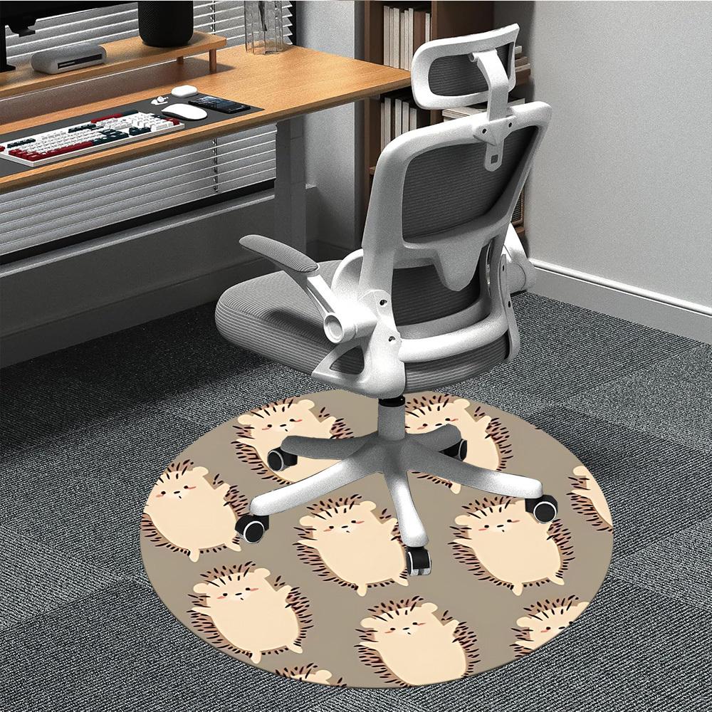 1PC Hedgehog Pattern Office Round Area Rug, Mat Suitable For Office, Under Office Chairs Bedroom Living Room Home Decor, Room Deco