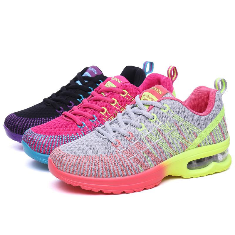 Frühling neu atmungsaktiv Fly-Weave leicht weiche Sohle Luftpolster Dämpfung Sportschuhe Damen rutschfest täglich Freizeit Damen Laufschuhe