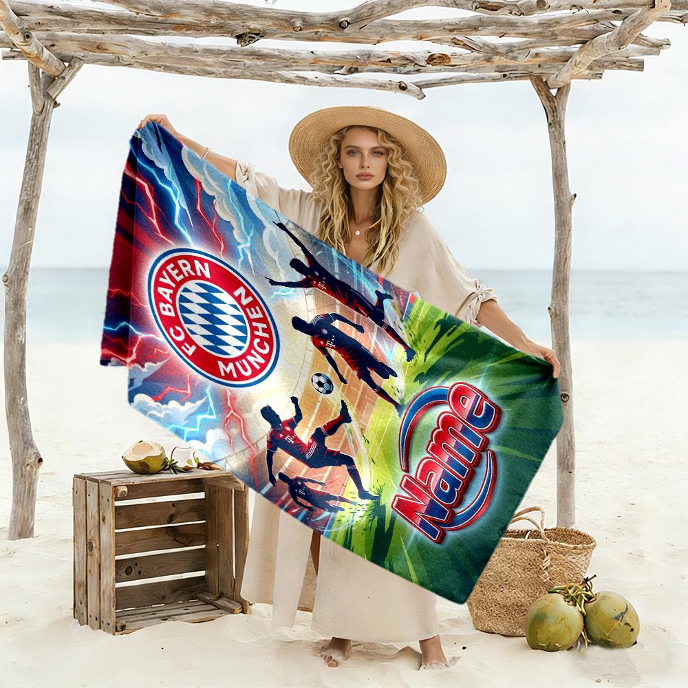 Bayern Munich Soccer Jersey Customized Name Beach Towel Super Soft & Absorbent Suitable for Swimming Gym Camping Yoga Vacation