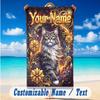 Cat Theme Beach Towel Personalized Custom Name & Text Soft Quick Dry Beach Towel for Swimming Travel