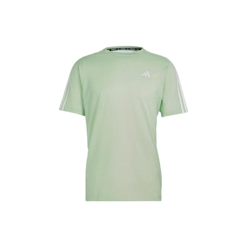 Adidas Striped Print Crew Neck Short Sleeve T-Shirt Men Tops Green IQ3833