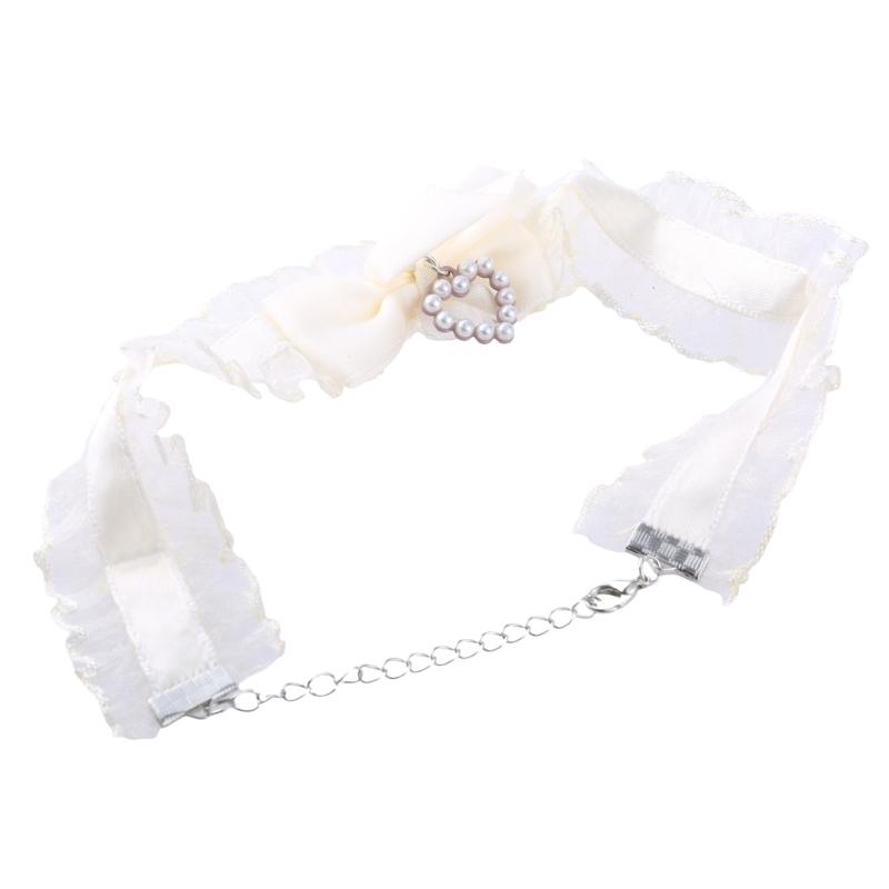 Fashion Harajuku Cloth Collarbone Chain Temperament Simple Cold Wind Big Heart Bowknot Pearls Loves Necklace Lace Chain