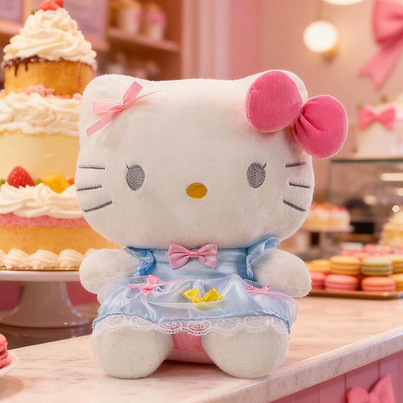 

35-60cm Hello Kitty Plush Toy Cute Blue Princess Dress Stuffed Doll Soft White Cat With Pink Bow Bedroom Decor Hug Pillow Gift 35cm