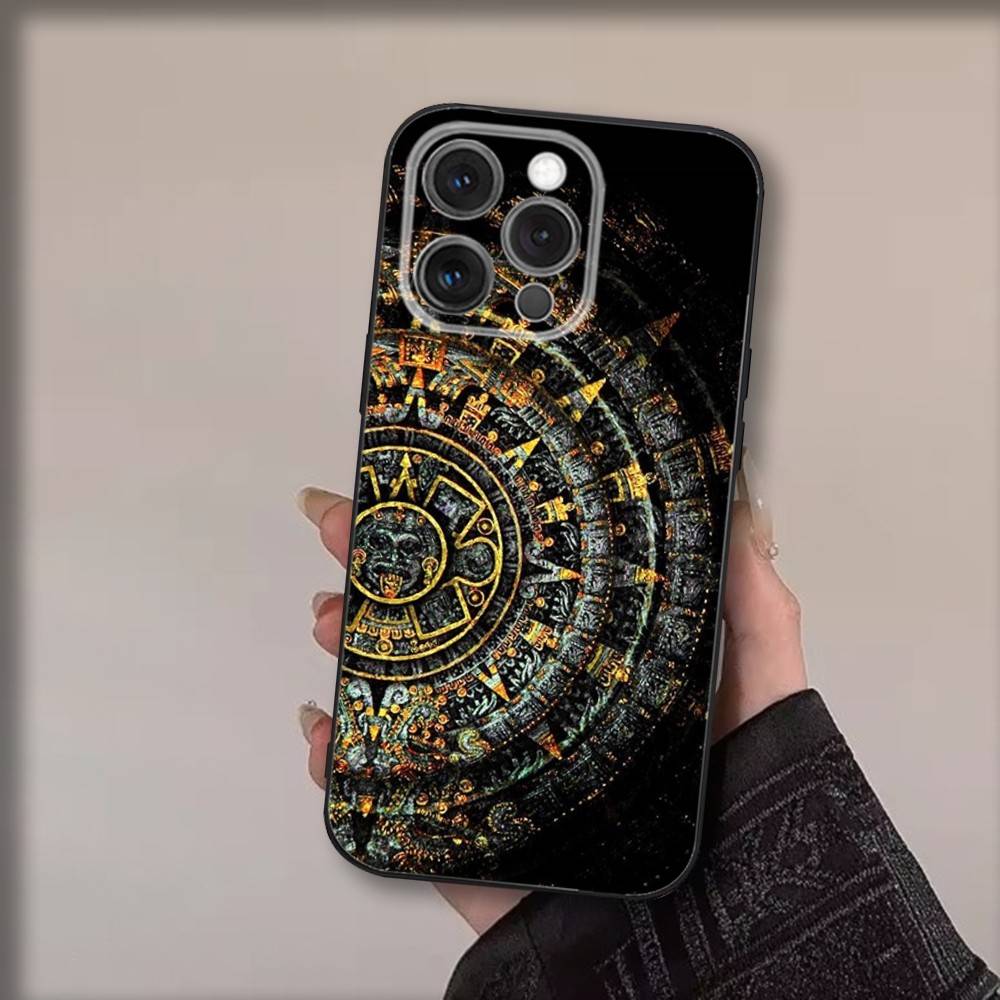 Mayan Calendar Statue Phone Case For iPhone 17,16,15,14,13,12,11,Pro,Max,Plus,Air,X,XS,XR,SE,8,7,Mini,Soft Black Funda