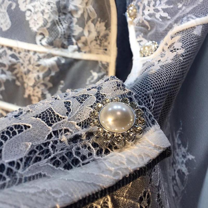 European station spring and summer new splicing embroidered mesh lace loose and thin versatile denim vest jacket women