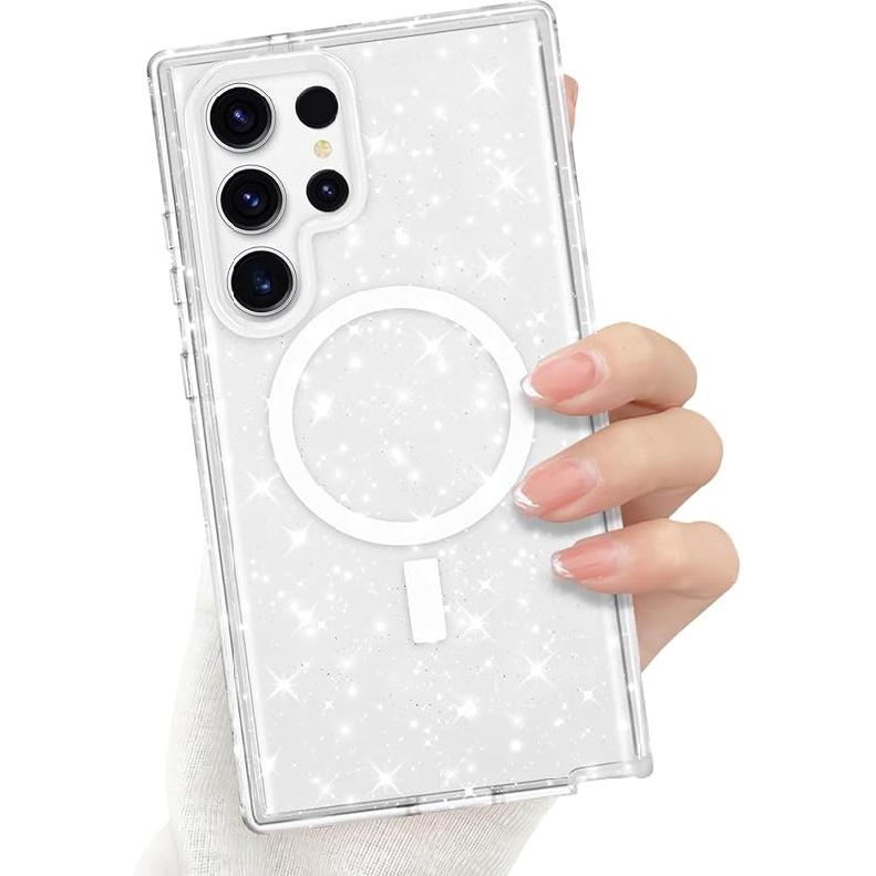 For Samsung Galaxy S23 Ultra Magnetic Case, Luxury Sparkle Bling Glitter Clear Case for Women Girls Men Full Body Drop Protection Bumper Shockproof